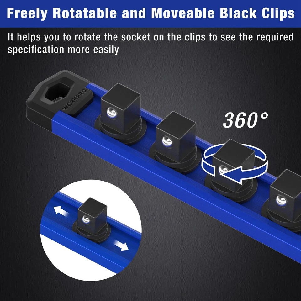 WORKPRO 3-PACKS Magnetic Socket Organizer Set 1/4" 3/8" 1/2" Drive Socket Holder - Image 2 of 4