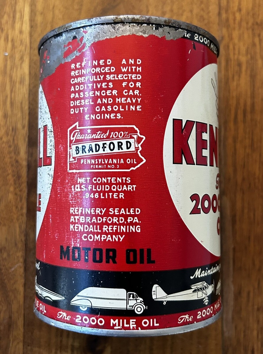 OLD CAR GRAPHIC 1940s era KENDALL MOTOR OIL Solder Seam Tin