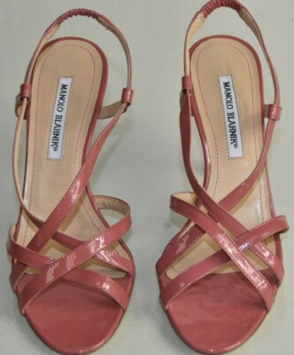 NEW Manolo Blahnik Patent Leather Slingback Pink Mauve Sandals Strappy  Shoes 39 | eBay UK
