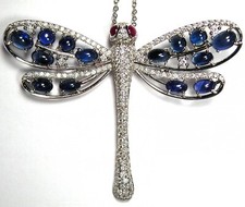 Dragonfly Diamond, Sapphire, and Ruby 14K White Gold Pendant