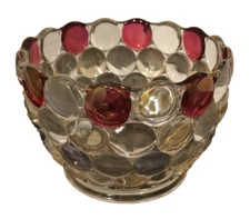 Vintage Unique Glass Candy Dish Bowl Multi Colored Bubbles