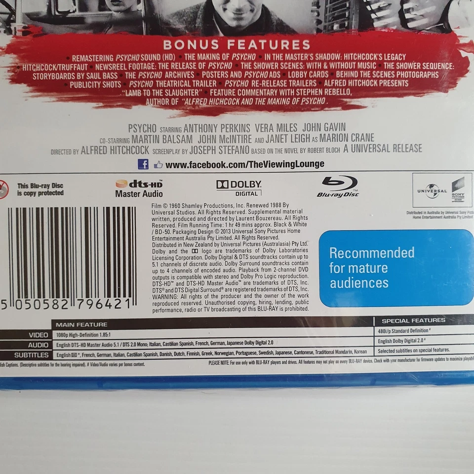 PSYCHO (1960, Blu-ray, Brand New & Sealed) - Alfred Hitchcock, Anthony Perkins - image 3 of 3