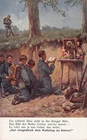WW1 SCENE~A simple altar stands in the middle of the warriors-MILITARY POSTCARD