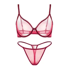Young Lady Bra Set Sexy Unpadded Lingerie See-through Plus Size Bras Thong Panty