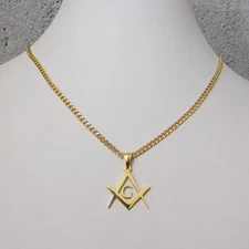 Freemason Masonic Pendant Stainless steel plating gold with Curb chain