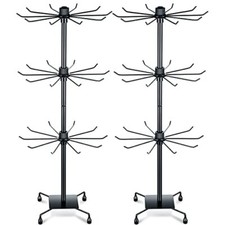2 Pcs Rotating Display Stand Jewelry Display Rack with Hooks Metal Black