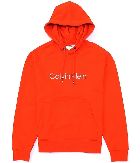 Calvin Klein Menu0026#039;s Relaxed Fit Logo French Terry Hoodie Orange NEW  with TAGS | eBay