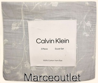 Calvin Klein Umbra Floral QUEEN Duvet Cover & Shams Set Aluminum Grey
