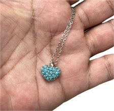 SWAROVSKI Swan Signed Silver/Blue Heart Pave Crystal Pendant Necklace 6.1g