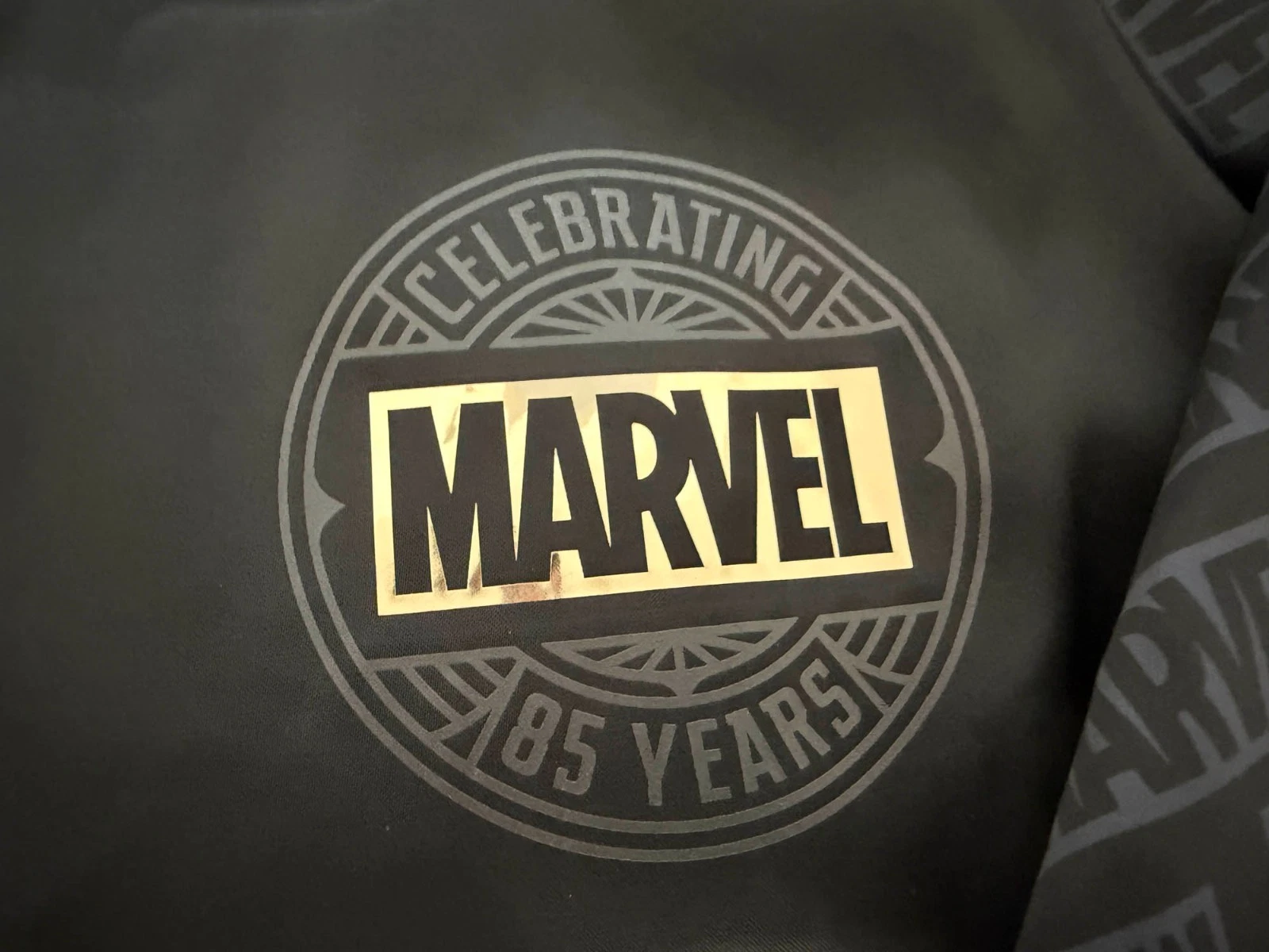NEW - MARVEL 85th Anniversary Golden Logo Satin Bomber Jacket By Loungefly - XL image 2