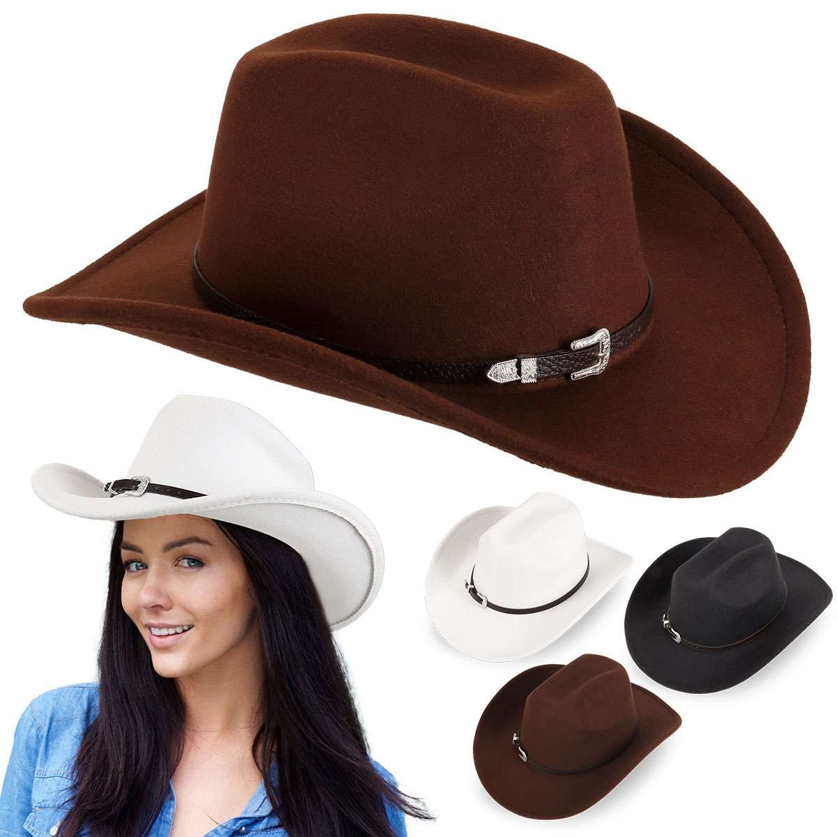 7421 Classic Wide Brim Women Men Western Style Cowboy Cowgirl Hats With DRESHOW Classic Western Cowboy Cowgirl Hat for Women Men  main image 4