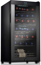 NutriChef Dual Zone 28 Bottle Wine Refrigerator Cellar, Free Standing, 74.4L