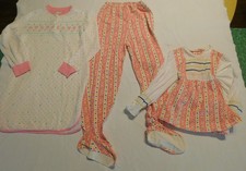 LOT VTG GIRLS GIRL CLOTHES sz 10 PAJAMAS FOOTED SET FLANNEL NIGHTGOWN GOWN 80's