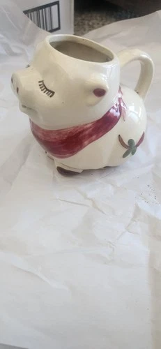 VINTAGE Shawnee Pottery Co. 1950s SMILEY PIG PITCHER Jug Red Scarf