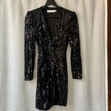 ASTR The Label Womens Paris Dress in Black Disco Sequin Wrap Mini Party XS
