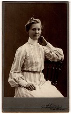 Antique CDV Circa 1900s A. Olsson Young Lady In Striped Dress Sandviken Sweden