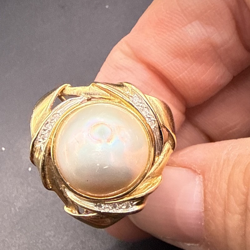 Ring Pearl And Diamonds 14k Gold 012126@