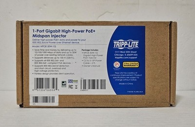 Tripp Lite - Power Over Ethernet NPOE-30W-1G Gigabit PoE+ Midspan Injector - New