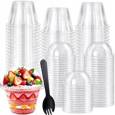 100 Pcs 6oz Clear Plastic Cups with Dome Lids and Spoons,Transparent Disposab.