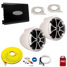 Wet Sounds ICON8W-FC White 8" Towers Arc Audio KS-300.2 Amp with Wiring Kit