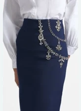 $450 Sachin & Babi Amina Skirt Navy Rhinestones Size 6 NWOT
