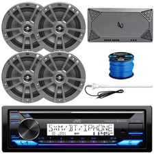 JVC Marine CD Stereo Receiver, 4x 6.5" 180W Speakers, Amplifier, Antenna, Wire