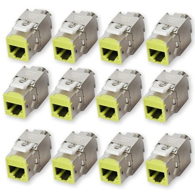 12 Stück Keystone Module CAT 6A RJ45 Buchse Hellgrün vollgeschirmt AWG 22-25