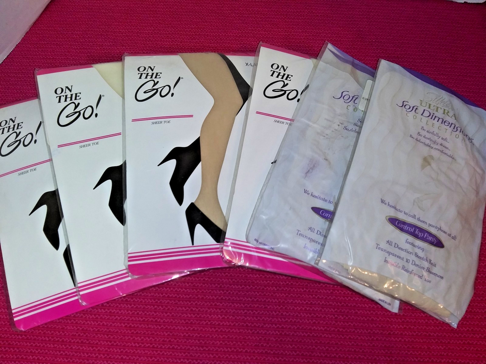 On The Go! Sheer Pantyhose 6 Pair Queen Size Nylon Off White & Platina