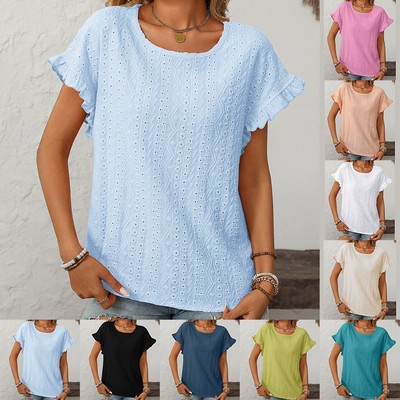 Leichtes Frühling Sommer Damen T-Shirt Einfarbig Kurzarm Oberteil