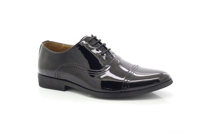 Herren Schwarz Lack Oxford Elegant Hochzeit Schnürschuhe Formell Schuhe