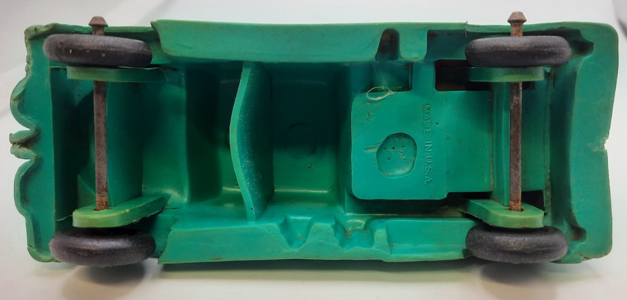 Auburn Rubber Fire Truck , Fireman Figure & Green Rescue Truck Vintage 1950's