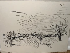 Karl Mattern Landscape Mid Century Modern Town Landscape Iowa Artist Wow!!!