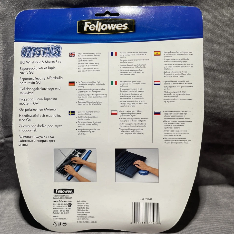 Fellowes Gel Crystals Mouse Pad w/Wrist Rest Rubber Back 8 x 9-/4 Blue 866151 - Image 3 of 3