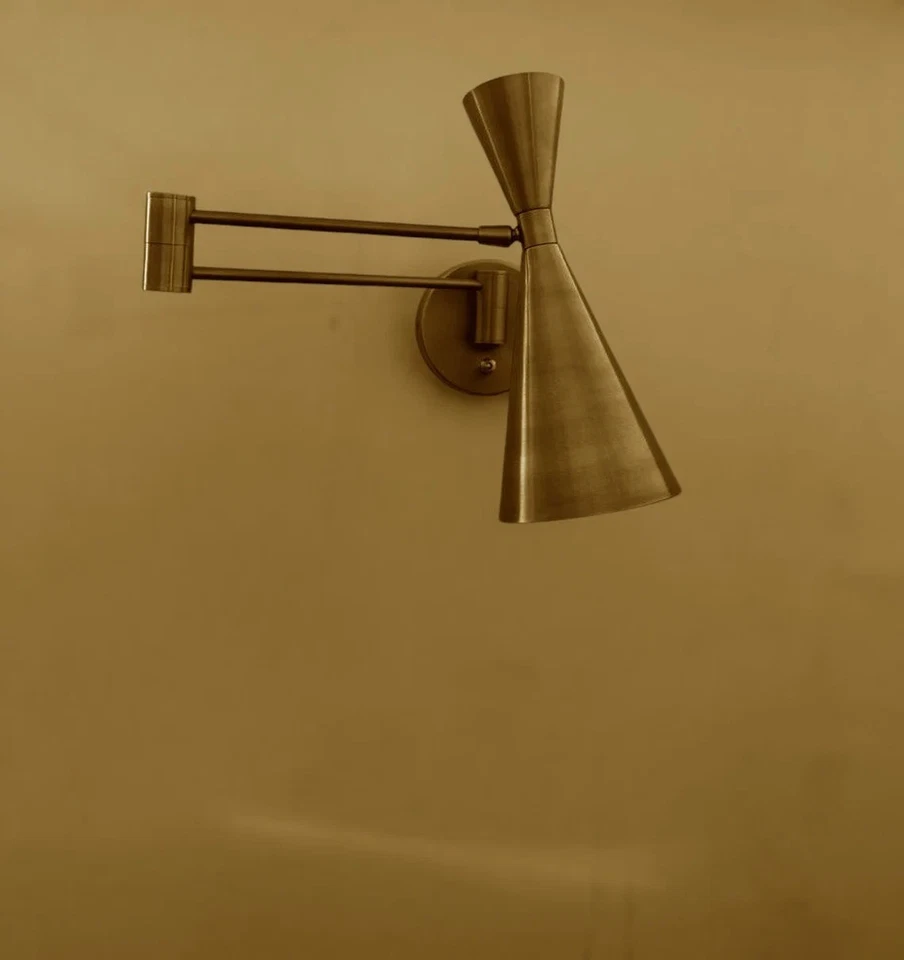 "Elegant Mid-Century Modern Bedside Lamp: Handcrafted Raw Brass Wall Sconce" - Image 3 of 4