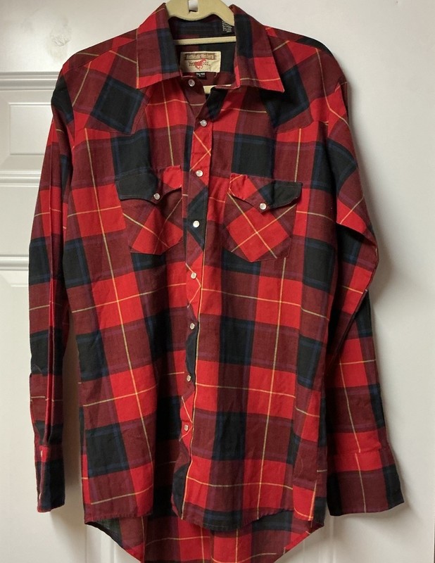 Authentic Western Large Tall Youngbloods Red Plaid Shirt Pearl Snap Buttons