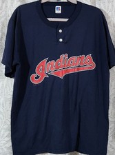 Vintage 90s Cleveland Indians Russell Athletic Henley Shirt Size XL Made in USA