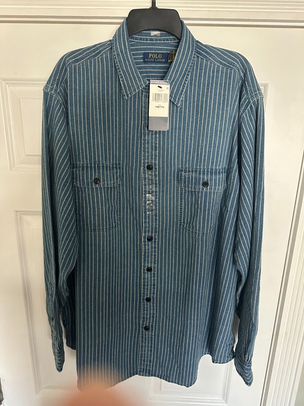 Polo Ralph Lauren  Classic Fit Indigo Denim Blue Striped Workshirt Sz 1XB/1TG