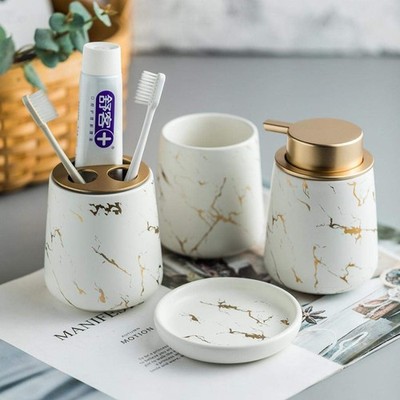 3 Piece Painted Ceramics Creative Bathroom Accessories Set Durable Includes L...