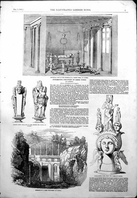 Antique Old Print Discovery Greek Tombs Canosa Terra Cotta Vase Ivory 1854 19th