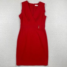 Calvin Klein Dress Womens 6 Red Sleeveless V Neck Sheath Career Chic Feminine