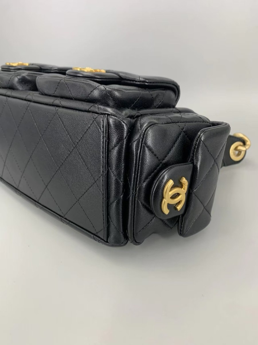 CHANEL CC GHW 25C Hobo Chain Shoulder Bag Lambskin Leather Black