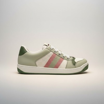 NIB Gucci Screener GG Canvas Leather Green White Sneakers EU37.5 US7.5 Authentic
