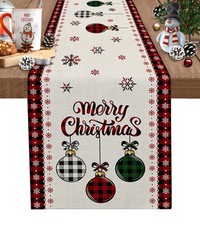 Christmas Table Runner 48 Inch Xmas Ball Buffalo Plaid Holiday Table Runners ...