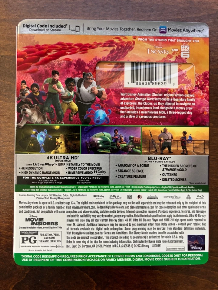 NEW BLU-RAY DVD DISNEY Strange World (4K) W/Slipcover ULTIMATE EDITION SEALED - Image 2 of 3
