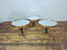 Set of 3 Gold Mirror Display Stands Pedestal Risers 8” Modern Decor 8"Dia x 5"H