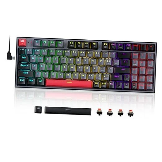 Mechanical Gaming Keyboard, Wired Mechanical Keyboard with 94 Gray-Black-Red