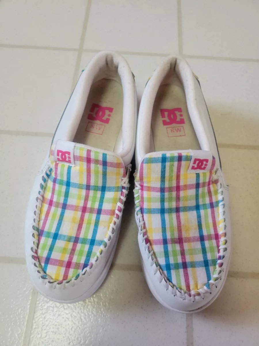 Womens DC Villian Loafers Shoes Size 8W White And Plaid