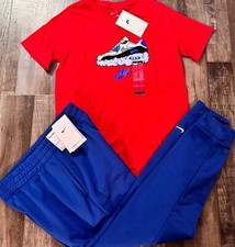 NWT Nike Boys YXL Royal Blue/Red Shoe Therma-Fit Pants Set XL
