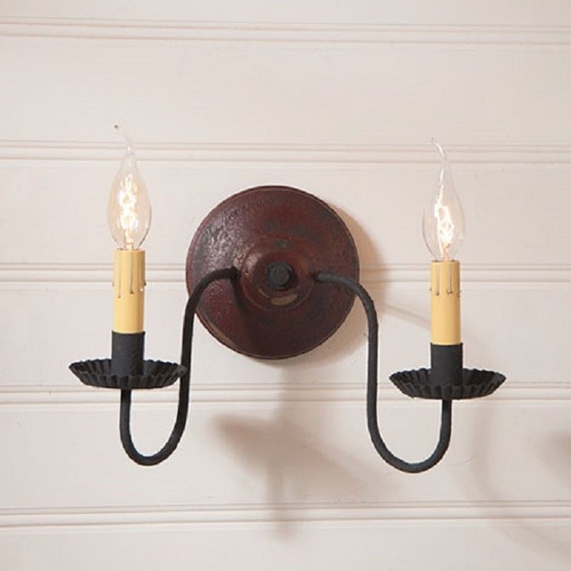 RUSTIC WOOD & METAL WALL SCONCE 4 PRIMITIVE Distressed COUNTRY Finishes 2 Candle eBay