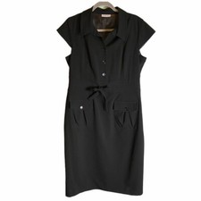 Calvin Klein Black Cap Sleeve Belted Collared Dress